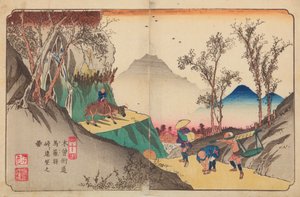 Magome, tabule 44 ze série: Šedesát devět stanic cesty Kisokaido / Kisokaido rokujukyu tsugi-no uchi od Keisai Eisen