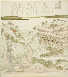 Pohled na horké prameny Miyanoshita v Hakone, Soshu, ze série "Hot Springs - Diptych (Onsen niban tsuzuki)" od Keisai Eisen