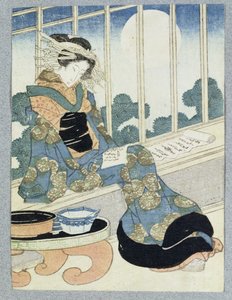 Japonská dáma Reading by Moonlight (dřevěný tisk) od Keisai Yeisen