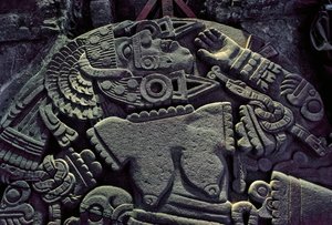 Amerika; archeologie; Mexiko; Templo Mayor; Velký chrám Aztéků; Coyolxauqui, 2010 (foto) od Kenneth Garrett