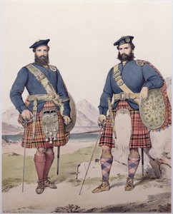 Dva muži v šatech Highland, vyryto Vincentem Brooksem, 1868