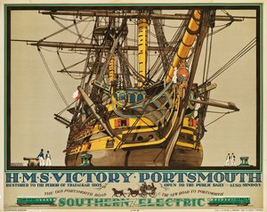 H.M.S. Victory, Portsmouth, reklamní plakát Southern Electric Railways (barevné lito)