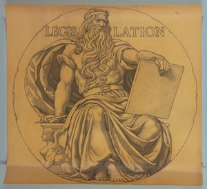 Legislativa, karikatura pro mozaiku v rotundě státního kapitolu Wisconsinu od Kenyon Cox