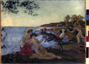 Mytologický vzor. Obraz Ker Xavier Roussel (1867-1944), kolem roku 1903. Olej na kartonu. Nabis. Rozměr: 47 x 62 cm. Muzeum Ermitáž, Petrohrad (Saint-Petersburg)