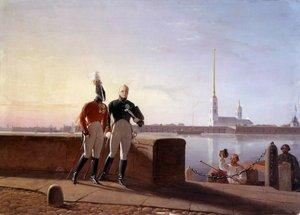 Ruský car Alexandr I. (1777-1825) a jeho bratr Konstantin na okraji Něvského malířství Kil (19. století) Ermitážní muzeum, Petrohrad od Kil