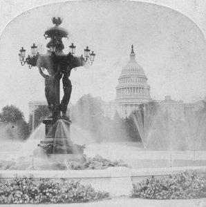 Fontána Bartholdi a Kapitol, Washington DC, USA, konec 19. nebo začátek 20. století