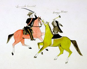 Konflikt mezi generálem Georgem Custerem 1839-1876 a Crazy Horse, indiánem Sioux Dakota.