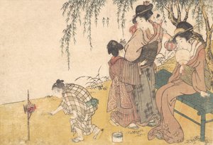 Ohňostroj A Child Lighting, z ilustrované knihy Flowers of the Four Seasons, 1801. od Kitagawa Utamaro