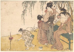 Dítě zapalující ohňostroj, z ilustrované knihy „Květy čtyř ročních období“ od Kitagawa Utamaro