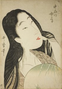Žena středního stavu (Chubon no nyobo), ze série "Průvodce současným ženským stylem (Tosei onna fuzoku tsu)". od Kitagawa Utamaro