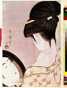 Žena pohánějící krk japonským potiskem Utamaro Kitagawa (1753-1806) - Ne 0,37x0,22 m - 1795-1796 - Paříž, Musee Guimet, Musee national des Arts Asians od Kitagawa Utamaro