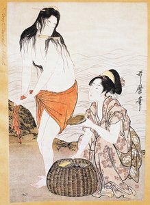 Awabi (měkkýši) rybáři ve vodě, ukiyo-e art print by Kitagawa Utamaro (1753-1806), dřevoryt, japonská civilizace, období Edo od Kitagawa Utamaro