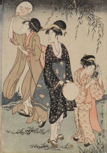 Chytání světlušek pod vrbou (uprostřed) od Kitagawa Utamaro