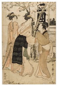 Zobrazení pokladů ve svatyni Mimeguri od Kitagawa Utamaro