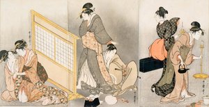 Dvojitý polštář. Triptych, asi 1794 od Kitagawa Utamaro