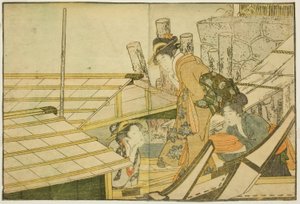 Nalodění na výletní čluny v létě, z ilustrované knihy "Obrázková kniha: Květiny čtyř ročních období (Ehon shiki no hana)," sv. 1 od Kitagawa Utamaro