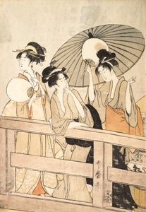 Užijte si chladný večerní vánek na mostě a pod ním, ca. 1800. od Kitagawa Utamaro