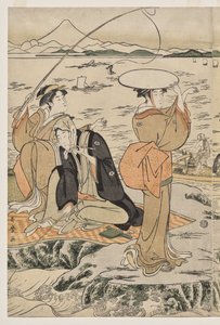 Rybaření na prkně Rock v Enoshima od Kitagawa Utamaro