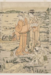 Rybaření na prkně Rock v Enoshima od Kitagawa Utamaro