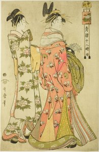 Hour of the Monkey [16:00] (Saru no koku), ze série „Dvanáct hodin v Yoshiwara“ („Seiro juni toki tsuzuki“) od Kitagawa Utamaro