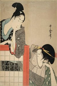 Lady and Gentleman by a screen, 1797. od Kitagawa Utamaro