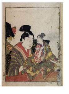 Loutkové scény s mužskými a ženskými manipulátory, c. 1758-1806 (dřevořez na papíře) od Kitagawa Utamaro
