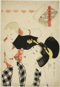 Matka a dítě, ze série "Nové vzory barvené v pěti barvách (Shingata goshiki zome)" od Kitagawa Utamaro