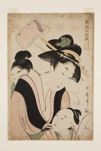 Matka se dvěma dětmi (barevný dřevořez) od Kitagawa Utamaro