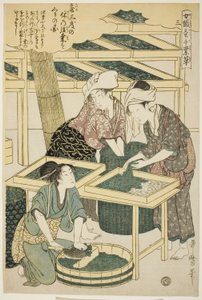 č. 3 (san), ze série "Ženy angažované v serikultuře (Joshoku kaiko tewaza-gusa)" od Kitagawa Utamaro