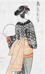 Ohisa rom Takashima Teahose, Omanin Kimono With Fan, Ukiyoe art p Rin t od Kitagawa Utamaro (1753-1806), Odkut, Japanese Zachion, Edo Perio d od Kitagawa Utamaro