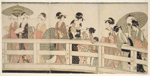 Nahoře a pod mostem Rjogoku od Kitagawa Utamaro
