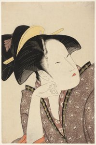 Reflective Love, ze série "Antologie básní: Sekce lásky (Kasen koi no bu) (Mono-omou koi)" od Kitagawa Utamaro