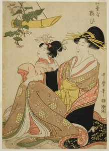 Kurtizána Yoso-oi z Pine Needle House v Yoshiwara a její ošetřovatel (Matsubaya Yoso-oi) od Kitagawa Utamaro