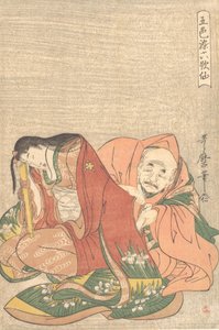 „Básník Sojo Henjo 816-890 Vklouznutí dopisu do ženského rukávu..., ca. 1798. od Kitagawa Utamaro