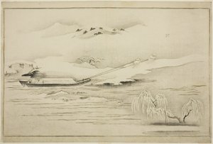 Tažení člunu ve sněhu, z alba Stříbrný svět od Kitagawa Utamaro