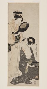 Dvě dámy, každá s částí lakovaného zrcadla (barevný dřevěný tisk) od Kitagawa Utamaro