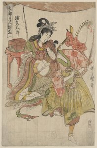 Urašimataro z triptychu "Soubor tří pohárů na saké pro první měsíc" 1800-01 (barevný dřevoryt) od Kitagawa Utamaro