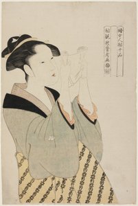 Žena čtoucí dopis, ze série Deset tříd ženské fyziognomie (Fujo ninso juppon) (Fumi yomu onna) od Kitagawa Utamaro