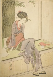 Žena sedící na verandě od Kitagawa Utamaro