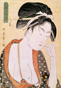Žena touží po rtech Japonský tisk od Utamaro Kitagawa (1753-1806). 18. století. Paříž, Guimet Museum, Asian Arts Museum od Kitagawa Utamaro