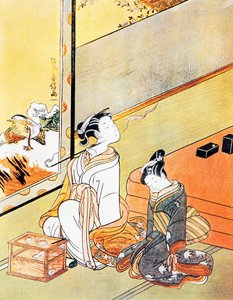 Žena kouřící dýmku, umělecký tisk ukiyo-e, škola Tosa, dřevoryt, japonská civilizace, období Edo od Kitagawa Utamaro