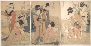 Ženy a děti na březích potoka od Kitagawa Utamaro