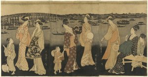 Ženy sledující ohňostroje u řeky Sumida od Kitagawa Utamaro
