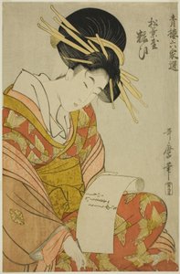 Yosooi z Matsubaya, ze série Výběr ze šesti domů v Yoshiwara (Seiro rokkasen) (Matsubaya Yosooi) od Kitagawa Utamaro