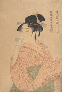 Mladá žena fouká skleněný hlukař Popen..., ca. 1792-93. od Kitagawa Utamaro