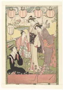 Tři ženy a chlapec pod lucernami od Kitao Masanobu (attributed to)