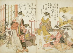 Komurasaki a Hanamurasaki z domu Kado Tamaya, ze „Samples of Calligraphy“, 1783-84 (dřevotisk)