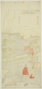Podzimní měsíc nad řekou Sumida (Sumida aki zuki), ze série "Osm pohledů na řeku Sumida (Sumidagawa hakkei)" od Kitao Shigemasa