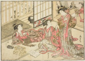 Kurtizány Kado Daikokuya, z knihy "Zrcadlo krásných žen ze čtvrtí rozkoše (Seiro bijin awase sugata kagami)," sv. 2 od Kitao Shigemasa