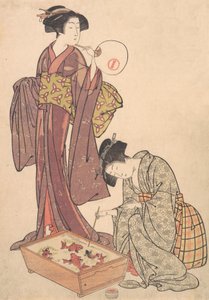 Dvě ženy krmící ryby, 1739-1820. od Kitao Shigemasa